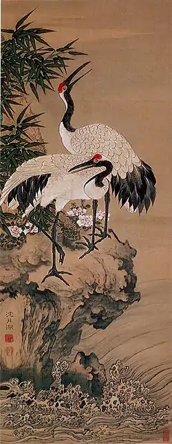 大友月湖『双鶴図』(18世紀)