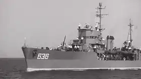 映画『海阔天空』の撮影で使用される護衛艦48号(艦番号が変えてある)