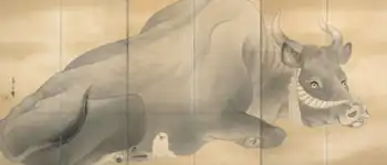 『白象黒牛図屏風』