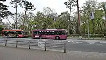 キラリナ京王吉祥寺の開業時に運行された広告ラッピングバス。小田急バスの車両。京王バス東（当時）も同デザインのラッピングバスを運行していた。吉祥寺通り・井の頭恩賜公園前にて（2015年4月4日撮影）