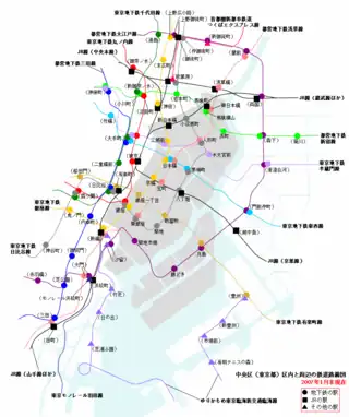 区内と周辺の鉄道路線図