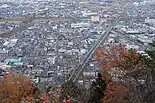 信夫山山頂からの眺望（南下する東北新幹線）
