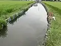 下庄地区内の水路の左右は長年に渡り、住民の手で改修が繰り返されてきた痕跡がうかがえる。(2020年10月13日撮影)