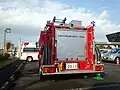 八代消防署の水槽付ポンプ車(後部から)