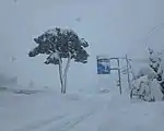積雪に覆われた道の駅神鍋高原と国道482号（2020年12月）