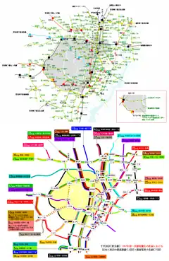 1967年（都電撤去計画が実施される直前）の鉄道路線と路面電車系統