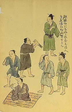 砂糖取引の様子。民衆の衣服や髪形は、琉球の風俗と通じる。