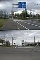 国道278号・終点(2枚合成、上・起点側から、下・国道5号側から)