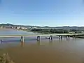 奥から八葉橋、図們鉄橋、図們江大橋