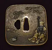 寿老人図鍔、土屋安親の作、江戸時代中期、特別重要刀装具