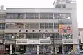 久慈駅前デパート・撮影に使用された看板を掲示中（観光協会外観ロケ地）
