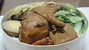 池上弁当(鶏の太股の醬油煮込み・豆腐の醬油煮込み・榨菜・キャベツのバター炒め・青梗菜の炒め)