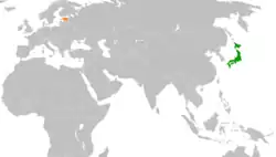 JapanとEstoniaの位置を示した地図