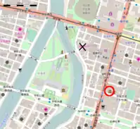 爆心地と旧日本銀行広島支店の位置