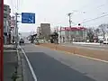 昭和橋停留場・往線乗り場側ラバーポール（ガイドポスト）の設置状況（2017年4月）