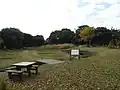 自然生態園。田園風景を再現したエリア。西淡水池から小川が流れている