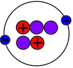 陽子2個と中性子3個で構成されているヘリウム5の原子電子配置図。