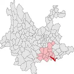 紅河州中の河口県の位置