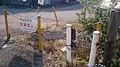 「美濃北方駅」表記の残る消火栓の看板（2015年10月）