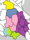 平成の大合併前の自治体(紫:太田市 青:藪塚本町 桃:新田町 緑:尾島町 黄:笠懸町 水色:境町)