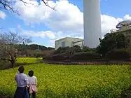 菜の花畑と雨量観測所