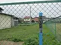 豊岡特別地域気象観測所と被災水深を示す標柱