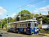 阪堺電車モ161形166号「オリエント急行殺人事件ラッピング」（2017年12月～2018年1月31日）