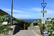 階段国道上から撮影 国道339号線の標識と階段（2010年8月）