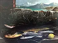 魚のある静物画、個人蔵