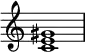 {
\override Score.TimeSignature #'stencil = ##f
\relative c' {
\clef treble
\time 4/4
\key c \major
<c e gis>1
}
}