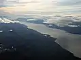 ウシュアイア上空からみたビーグル水道東側