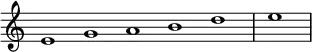 \relative c' {
\new Staff \with { \remove "Time_signature_engraver" }
{ \key c \major \time 1/1 \cadenzaOn e1 g a b d \bar "|" e \bar"|"}
}