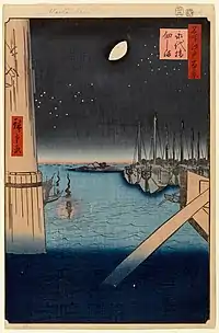 19世紀半ばの様子(歌川広重『名所江戸百景』「春の部・永代橋佃しま」)。