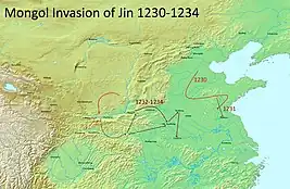 モンゴルの華北侵入経路（1230－1234）