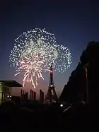 フランスの建国記念日:エッフェル塔前で打ち上げられる花火