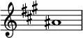 {
\override Score.TimeSignature #'stencil = ##f
\relative c'' {
\clef treble \key a \major \time 4/4 ais1
} }