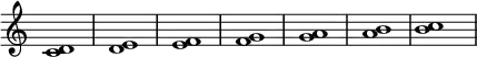{
\new Staff \with { \remove "Time_signature_engraver" }
<c' d'>1
<d' e'>1
<e' f'>1
<f' g'>1
<g' a'>1
<a' b'>1
<b' c''>1
}