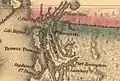 1841年アメリカの地図、シンプソン砦に近い54度40分線が境界となっている