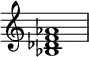 \relative c' {
\new PianoStaff <<
\new Staff \with { \remove "Time_signature_engraver" }
{ \key c \major \time 6/1
< bes des f aes >1 \bar "|" }
>> }