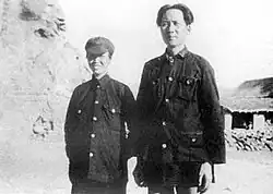1936年、延安にて。毛沢東と賀子珍