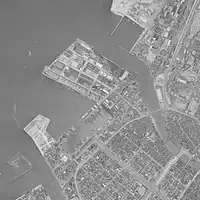 1961年5月6日撮影の福岡市沖浜町、石城町及び築港本町の航空写真