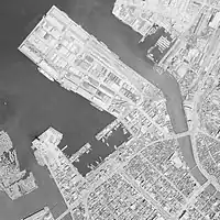 1969年4月28日撮影の福岡市沖浜町、石城町及び築港本町の航空写真