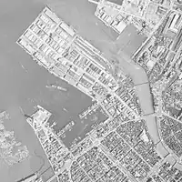1972年4月21日撮影の福岡市沖浜町、石城町及び築港本町の航空写真