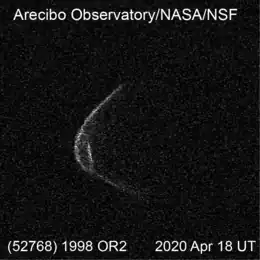 2020年4月18日にアレシボ天文台から撮影された(52768) 1998 OR2のレーダー画像（提供: Arecibo Observatory/NASA/NSF）