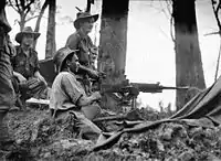 太平洋戦争で連合軍に鹵獲された九二式重機関銃。九六式眼鏡照準具を装着