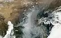 中国北部を中心とする スモッグの自然色の衛星画像
