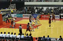 2014年全日本総合バスケットボール選手権大会準々決勝、東海大学対東芝ブレイブサンダーズ神奈川。代々木第一体育館