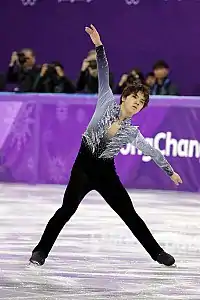 2018年平昌オリンピックのショートプログラムの演技をする宇野昌磨