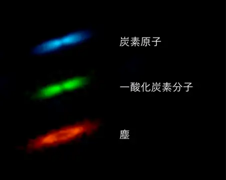 くじら座49番星のデブリ円盤（塵と分子を色分け）