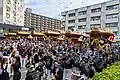 津久野駅前パーレードで、駅前ロータリーに並ぶだんじり